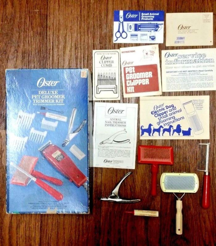 VINTAGE 1984 OSTER PET GROOMING TRIMMER KIT WITH LITERATURE & WOODEN SUPPLIES