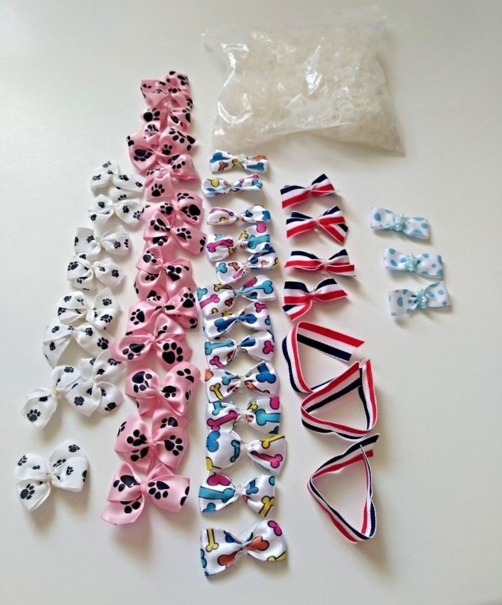 Dog Grooming Groomers Bows Lot of 50 Craft Bows Handmade D.I.Y 400+ Rubber Bands