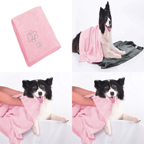 Dry Microfiber Dog & Cat Bath Towels W Embroidered Paw Print LARGE 30