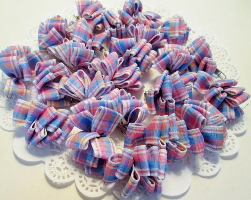 Dog Puppy Grooming Bows Lot of 26 Bows Pink Blue White Plaid 1-3/4
