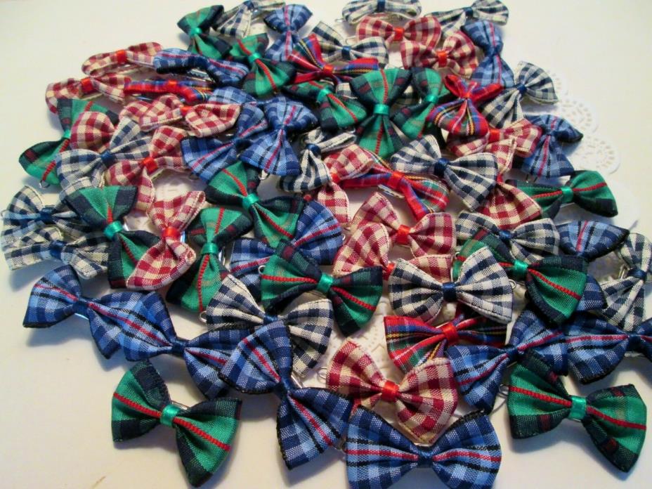 Dog Puppy Grooming Bows Lot of 62 Assorted Plaid Butterfly Bows 1-1/2