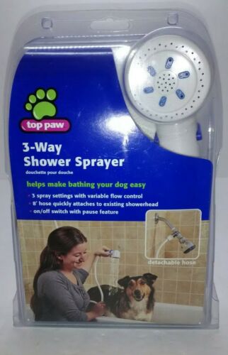 Top Paw 3-Way Shower Sprayer Pet Bathing 8' Hose, On/Off Switch, Dogs, Cats *NEW