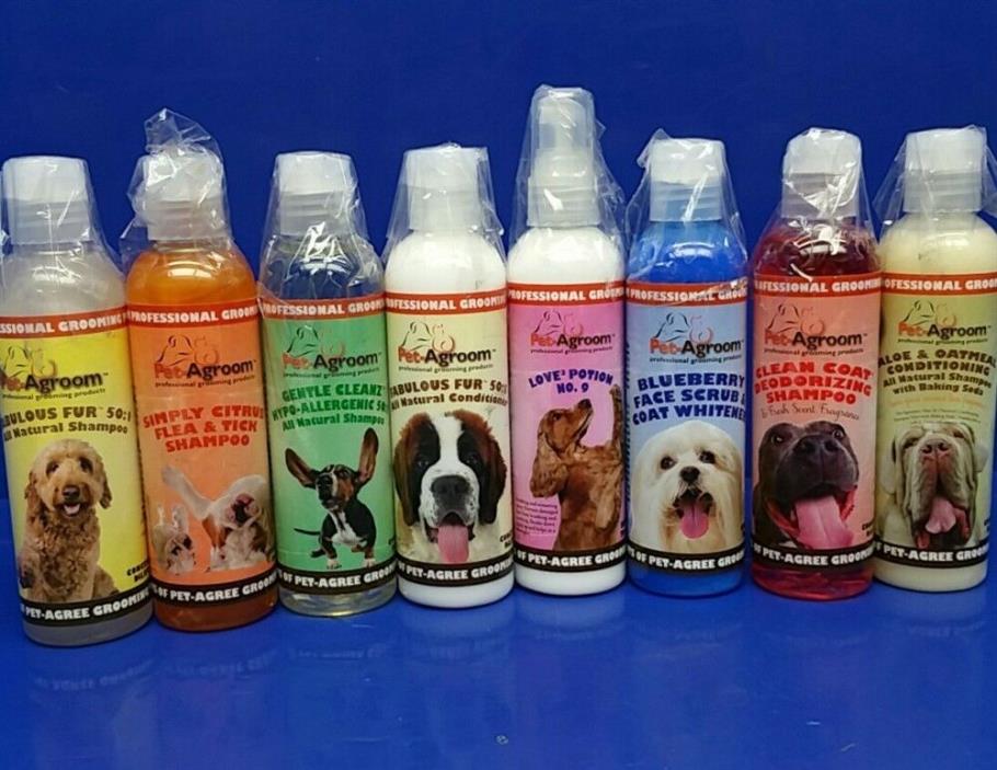 Lot of 8 Pet-Agroom Professional Grooming Products Shampoo Conditioner Flea Tick
