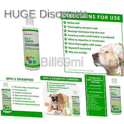 Vetoquinol BPO-3 Shampoo for Dogs, Cats & Horses (3% Benzoyl Peroxide) – 16oz...