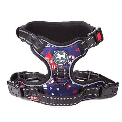 No Pull Dog Harness, Printed Pattern Pet Harness, Reflective Vest Harness with 2