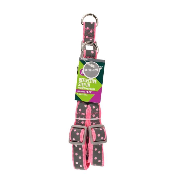 Vibrant Life Reflective Pink Dots Step-In Dog Harness, Medium, 14-20 in