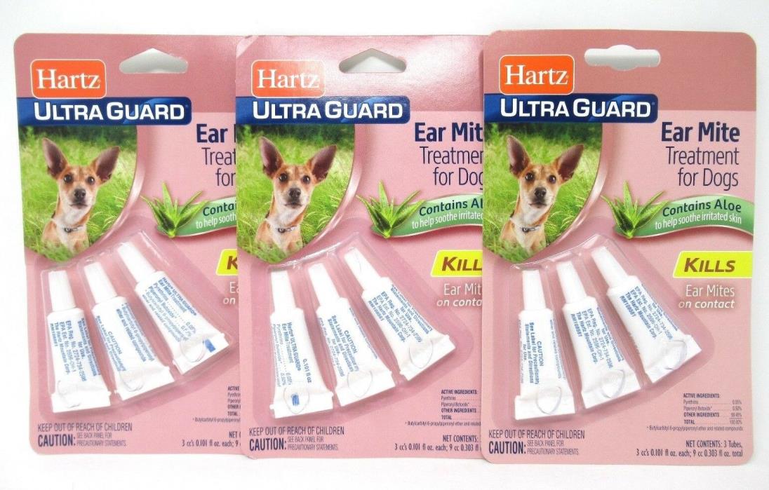 Hartz Ultra Guard Ear Mite Treatment for Dogs 3 Count 3 Tubes Each 9 Tubes Total