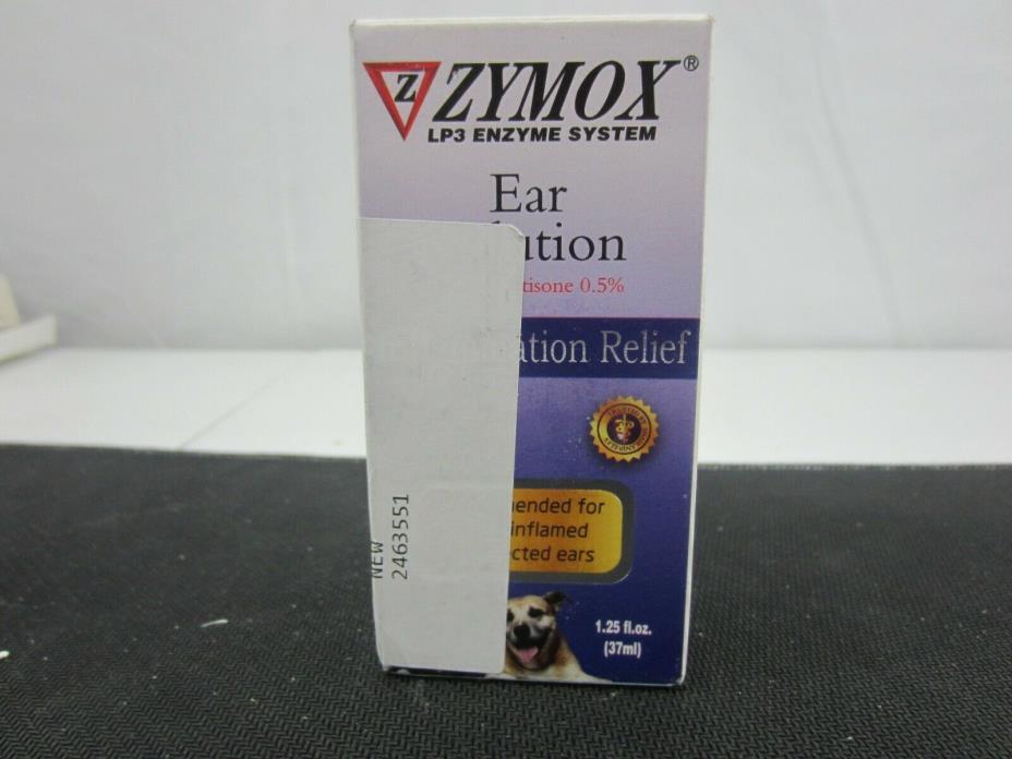 Zymox Enzymatic Ear Solution Hydrocortisone .5% , 1.25oz Dogs Cats EXP 01/2020
