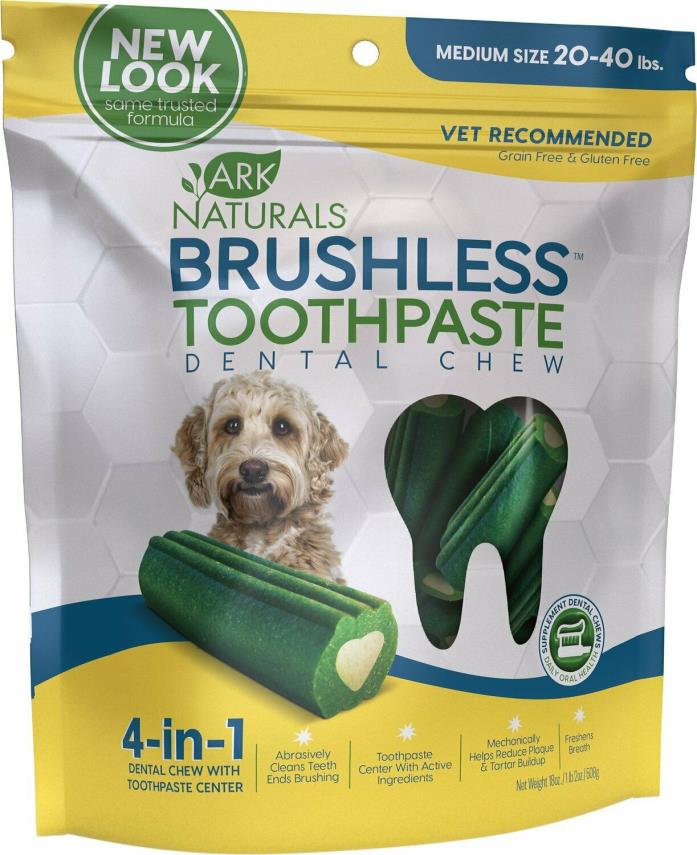 Ark Naturals Brushless Toothpaste Medium Dental Dog Chews 18 oz bag Set of 3