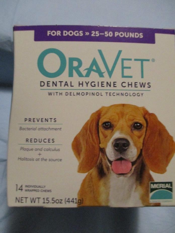 Oravet Dental Hygiene Dog Chews 25-50 LBS 1 BOX W/14 EACH  EXP 11/17