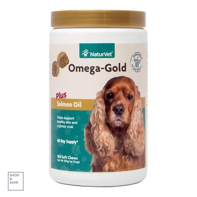 Dog Omega Salmon Oil Coat Vitamins Skin Treatment Supplement Soft Chews NaturVet