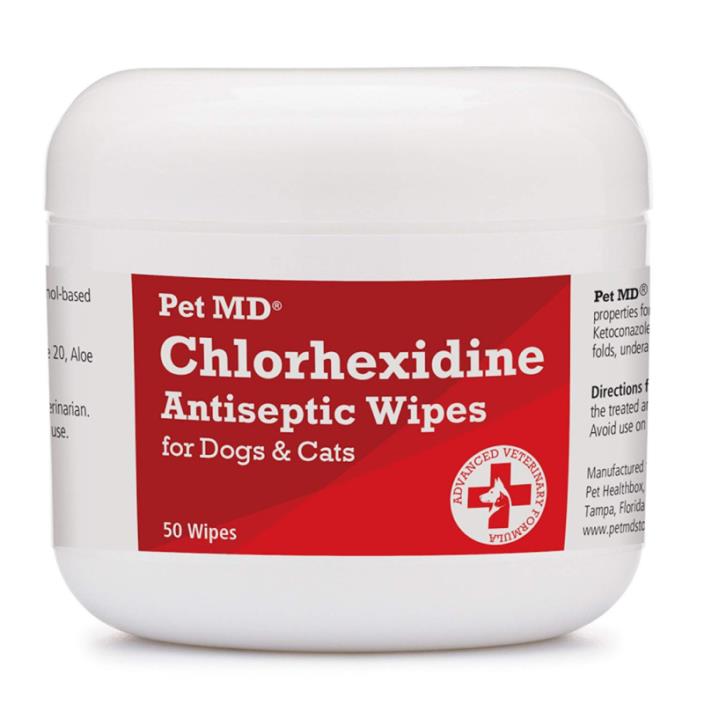 Pet MD Chlorhexidine Wipes with Ketoconazole and Aloe for Cats and Dogs, 50 Coun