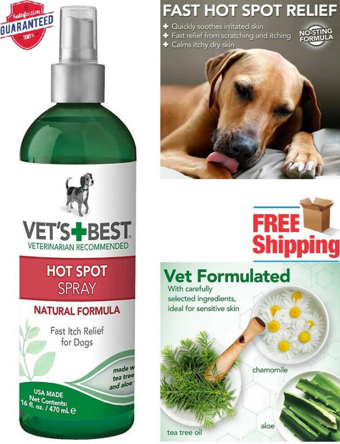 VET'S BEST HOT SPOT Itch Relief Spray for Dogs Natural Formula Pet Health 16 oz