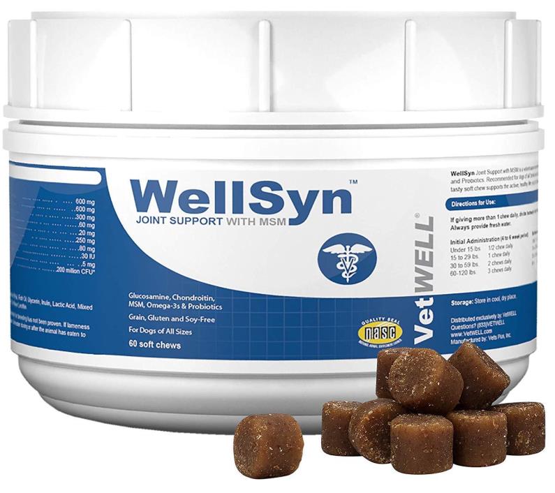 VetWell GLUCOSAMINE for Dogs, Arthritis Hip Joint Relief Soft Chews 60ct