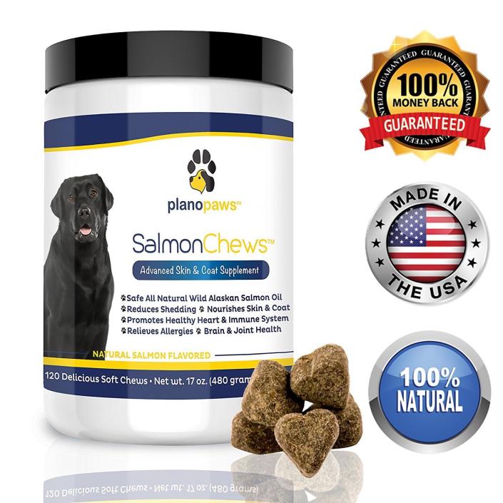 Plano Paws Salmon Chews, Wild Alaskan Salmon Oil for Dogs, Improves Skin & Coat