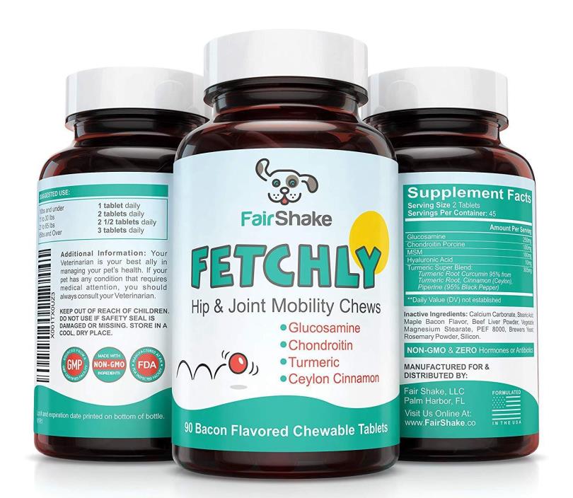Fetchly Best Joint Supplement for Dogs Glucosamine Chondroitin MSM Turmeric