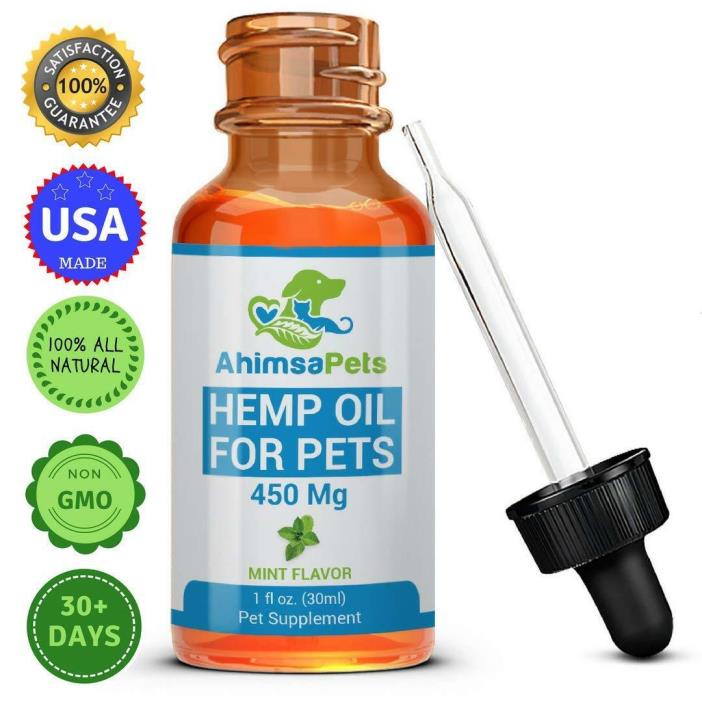 Hemp Oil for Dogs Cats and Pets (450mg) - 100% Organic Full Spectrum Extract for