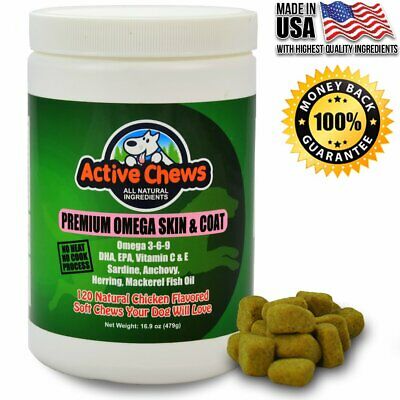 Active Chews Omega Fish Oil for Dogs Skin and Coat Supplement - 120 Dog Treats