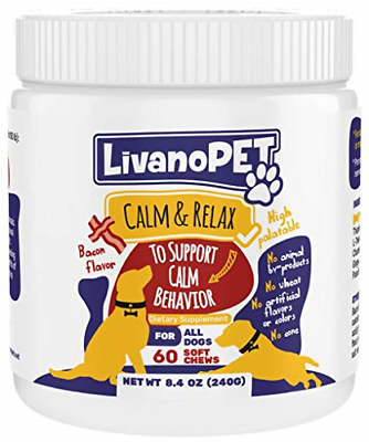 LIVANOPET Organic Calming Treats for Dogs, Bacon Flavored Chewable Supplements -