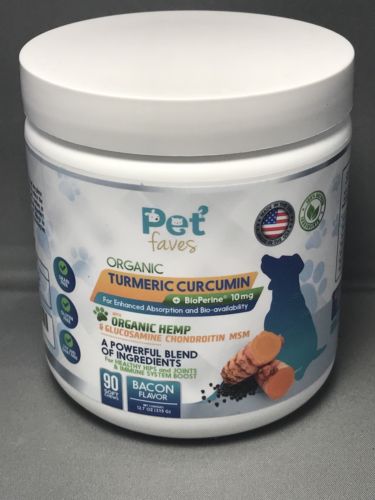 Dog Hip & Joint Organic Turmeric Curcumin + Bioprene | Hemp| Glucosamine 90 Chew