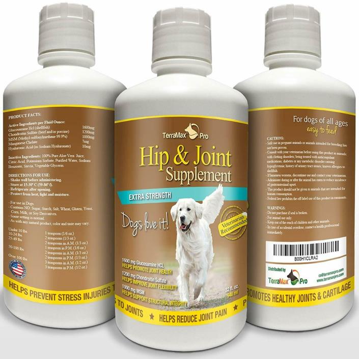 DOG Hip & Joint Liquid Supplement Glucosamine w/Chondroitin MSM HYALURONIC ACID