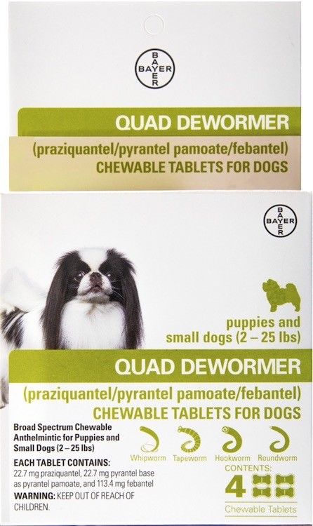 Quad Dewormer for Puppies and Small Dogs (2-25 lbs) 4 Chewable Tablets