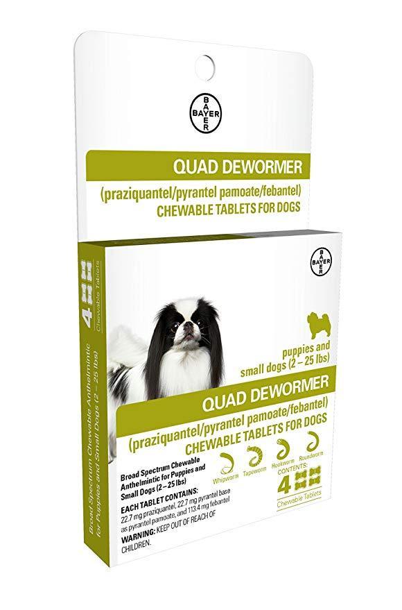 Bayer Quad Dewormer For Small Dogs 2 - 25 Pounds ~ NEW
