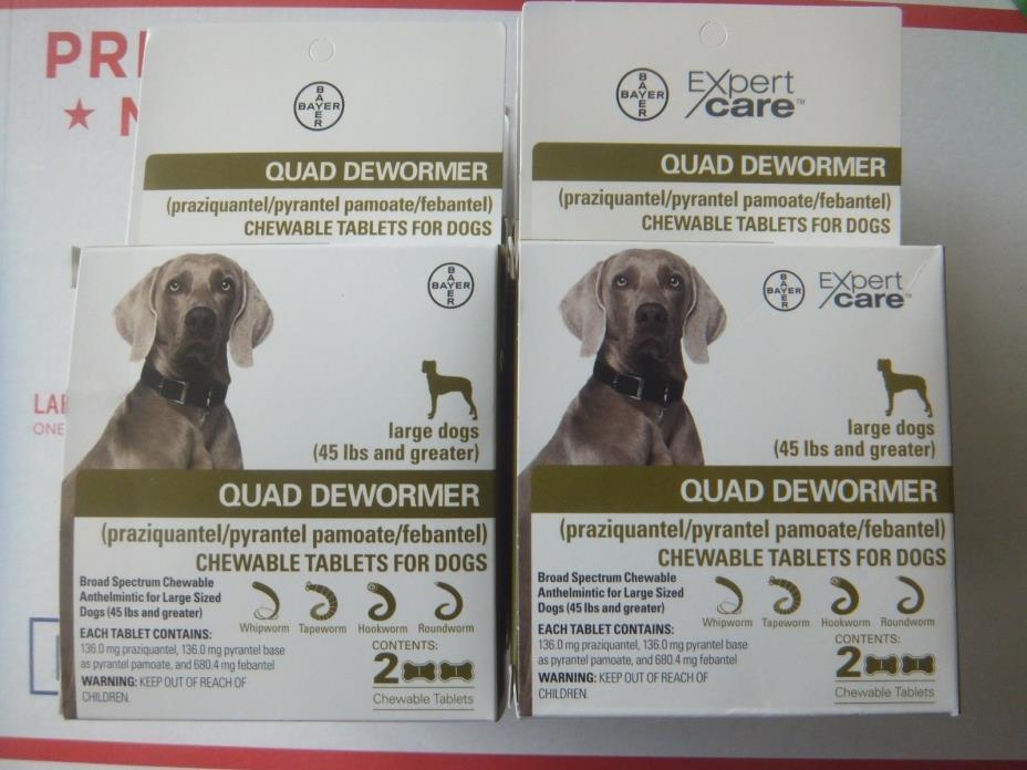 Bayer Quad Dewormer for Large Dogs 45lbs and Over 2 Chewable Tablets Set of 50
