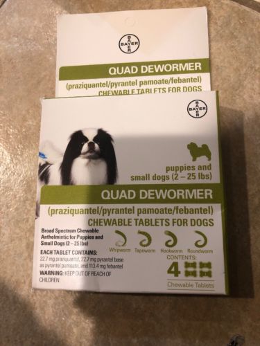 Bayer Quad Chewable Dewormer 4 Tablets for Puppies and Small Dogs 2-25 lbs 2020