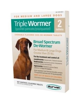 Triple Wormer Broad Spectrum De Wormer Medium Large Dogs 25 Pounds Plus 2 Tabs