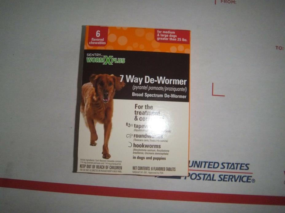 Sentry Worm X Plus for Large Dogs 7 Way De- Wormer 6 Chewables
