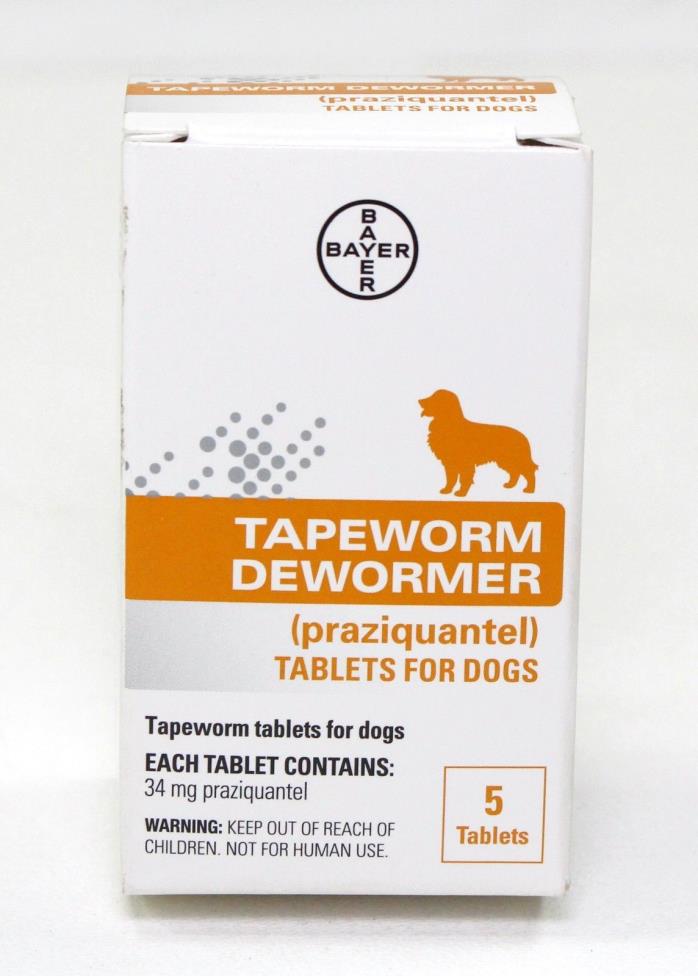 Bayer Tapeworm Dewormer (5ct) Tablets for Dogs 34mg - Brand New In Box Free Ship