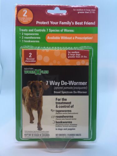 NEW SENTRY WORM X PLUS 7 WAY DEWORMER DOGS OVER 25 LBS 2 PACK SEALED EXP 11/20 I