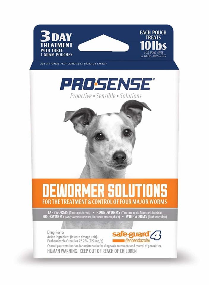 3 count Pro-Sense Dog Dewormer Solutions Safe-Guard 1 Gram 4 in 1 canine deworme