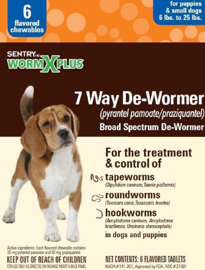 Sentry Worm X Plus 7 Way Broad Spectrum De-Wormer Small Dogs 6 Tablets 2 - 25lb