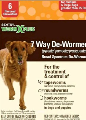 Sentry Worm X Plus 7 Way Broad Spectrum De-Wormer Large Dogs 25 lbs + 6 Tablets