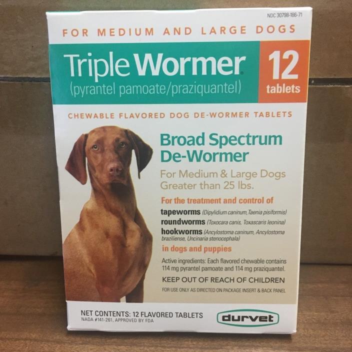 Durvet Triple Wormer for large dogs 12 tablets