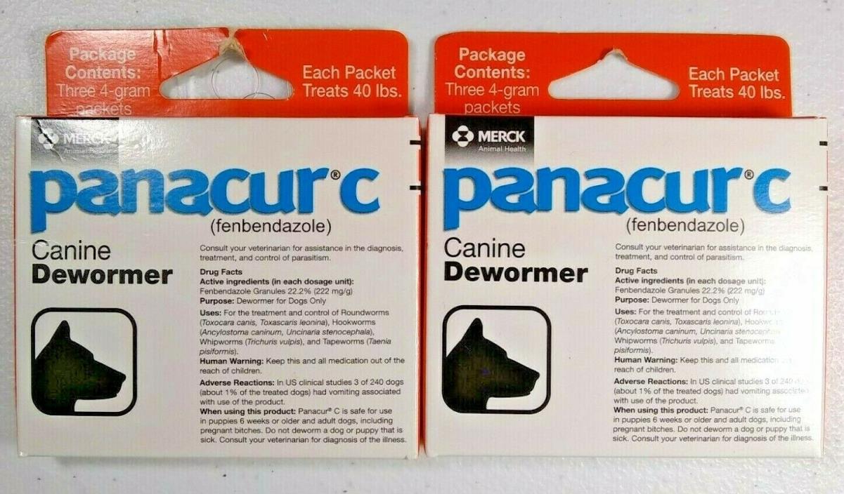 2 Panacur C Canine Dewormer Dogs 4 Gram Each Packet Treats 40 lbs (6 Packets)