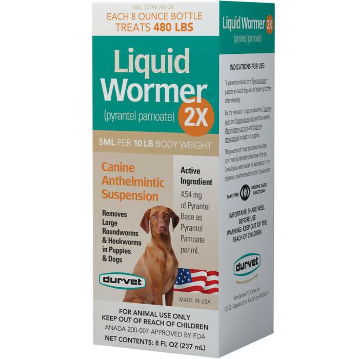 Durvet Pyrantel Pamoate Liquid Wormer Roundworms & Hookworms in Dogs 8oz