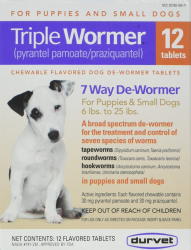 DURVET 12-Pack Triple Wormer Tablets for Puppies and Small Dogs