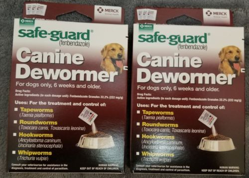 2 (two) BOXS SafeGuard dewormer fenbendazole Dogs 40 lbs 4gm 3 Pack dose Wormer