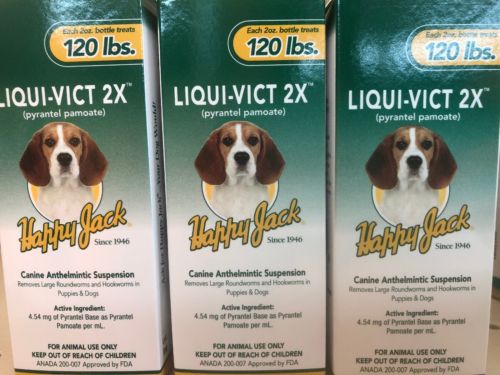 HAPPY JACK Liqui-Vict 2X Dog Canine Wormer Round Hook Worms Parisites 2 oz
