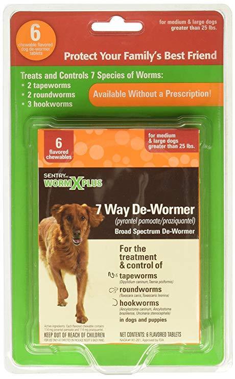 Sentry Worm X Plus 7 Way De-Wormer for Dogs Over 25 lbs. Six (6) Tablets