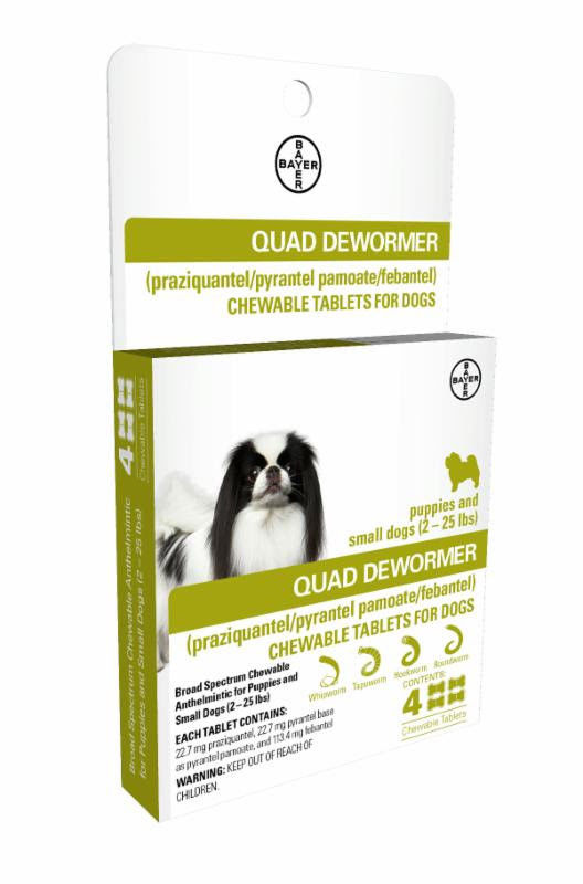 Bayer Quad Dewormer for Puppies and Small Dogs 2-25 lbs (4 Chewable Tablets)