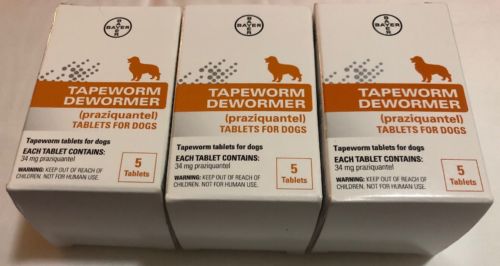 LOT of 3 Bayer Expert TapeWorm Dewormer for Dogs, 5 tablets Per Box (15 Total)