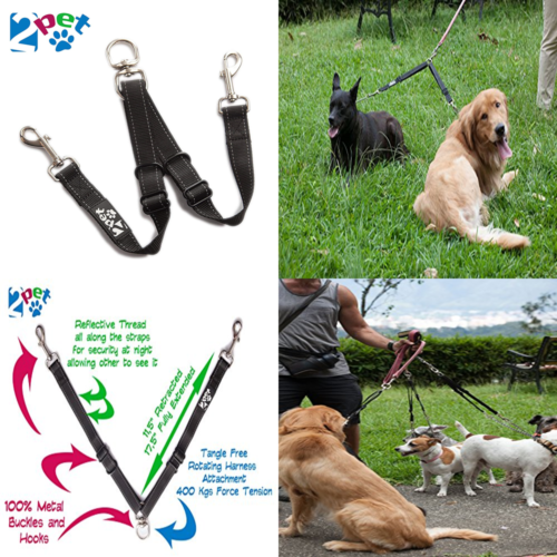 Double Dog Leash Tangle Free Adjustable Coupler Ideal For 2 Dogs Extension Forge