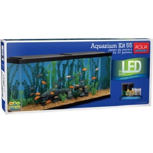 55 Gallon Aquarium Starter Kit Led Lighting Light Fish Pet Aqua Water Tank Decor