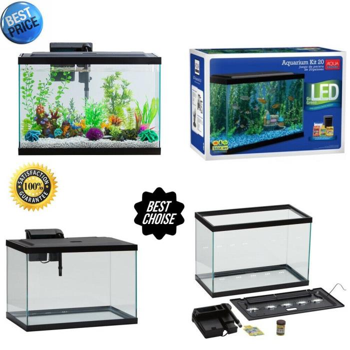 20 Gallon Aquarium Starter Kit LED Light Complete Fish Tank Filter Food Aqua New