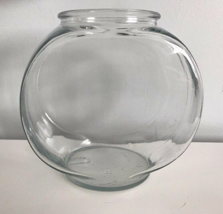 Fish Bowl Glass Canteen Style Goldfish Betta Approx Half Gallon Size 7” high