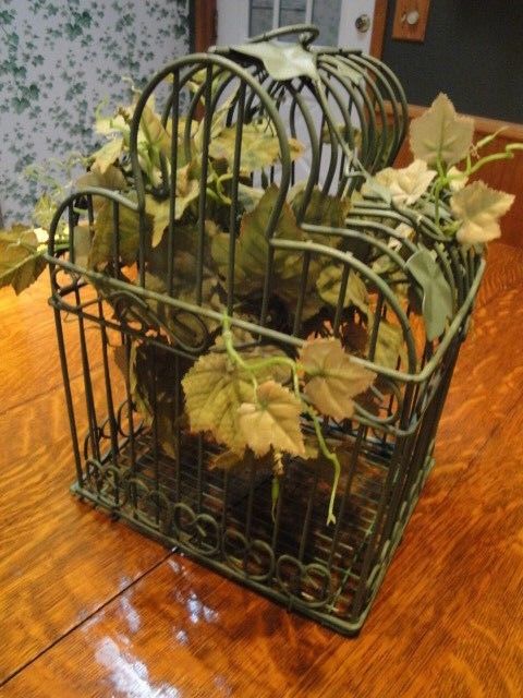 Vintage Green Metal Bird Cage 12